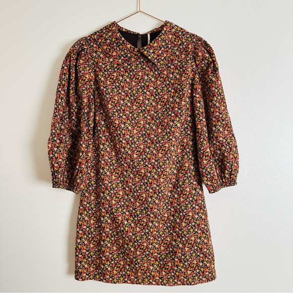 Free People Making Plans Floral Boho Point Colar Mini Dress - Picture 12 of 14